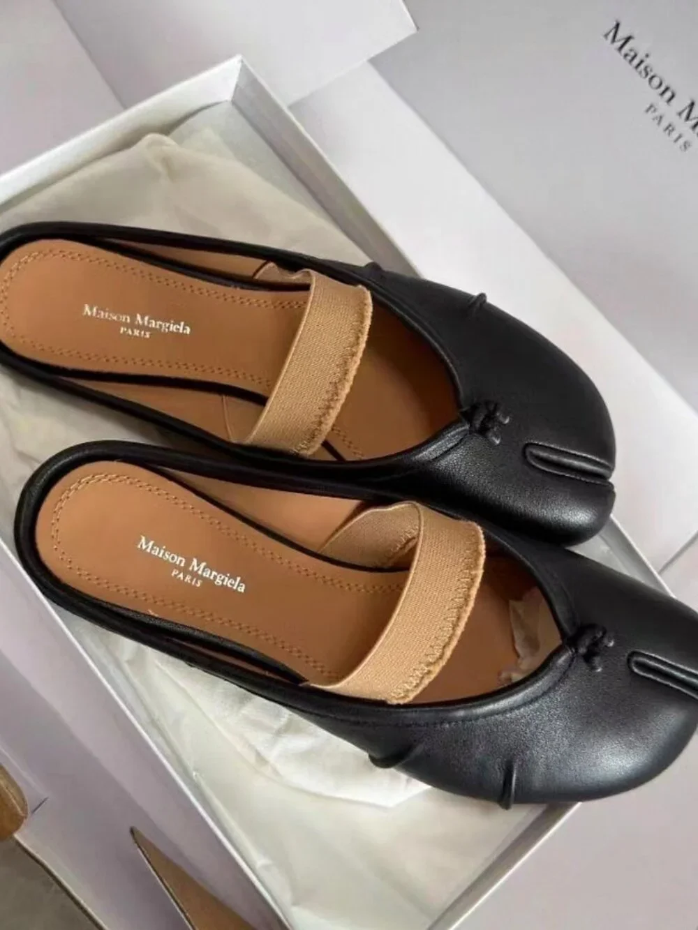 Maison Margiela Black Lambskin Tabi Split Toe Mule Slides